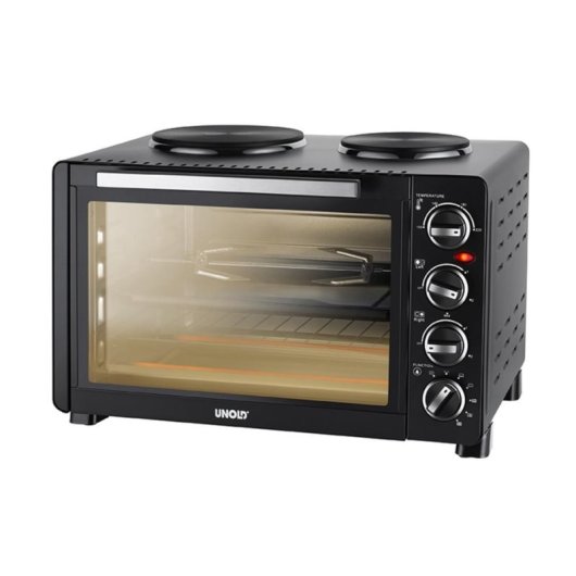 Unold 68885 Tischbackofen 30L 1500W Schwarz mit 2 Kochplatten