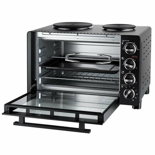 Unold 68885 Tischbackofen 30L 1500W Schwarz mit 2 Kochplatten