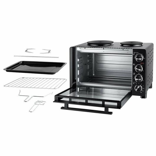 Unold 68885 Tischbackofen 30L 1500W Schwarz mit 2 Kochplatten
