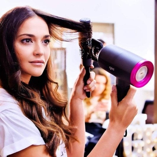 Professioneller Ionen Föhn GKL Beauty Topaz S2100 2200W 3 Temperaturstufen 2 Geschwindigkeiten mit Diffusor Grau Rosa