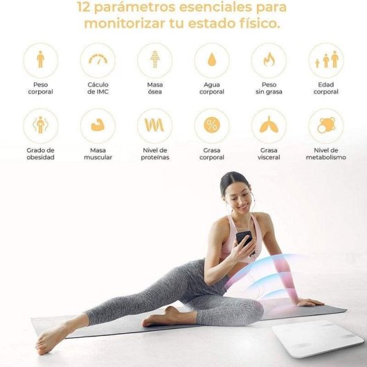 Balança Bioimpedância GKL Beauty FITBLUE300 Até 180 kg 12 Parâmetros Ecrã LCD