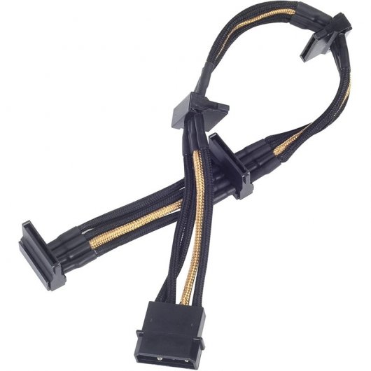 SilverStone PP07-BTSBG Cable Extensor de Alimentación Molex a 4 SATA 30cm Negro/Oro