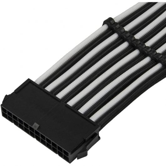 SilverStone PP07E-MBBW Câble d'extension d'alimentation flexible 24 broches mâle/femelle 30 cm noir/blanc