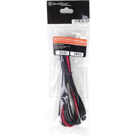 SilverStone PP07-EPS8BR Cable Extensor de Alimentación EPS 8 Pin a EPS/ATX 4+4 Pin 30cm Negro/Rojo