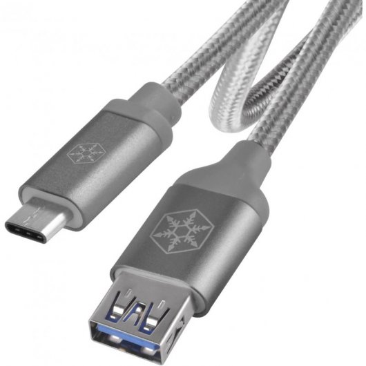 SilverStone CPU05C-500 Cable Nylon USB-C a USB-A Macho/Hembra 0.5m Carbón
