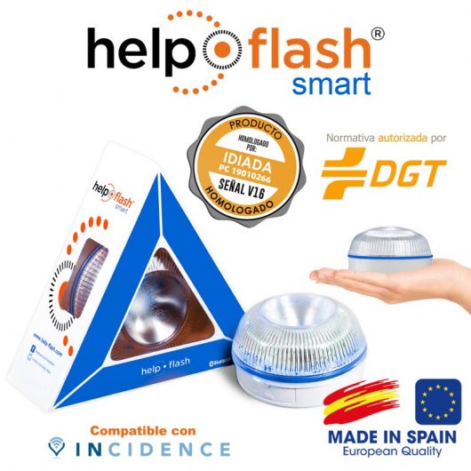 Help Flash Smart Luz de Emergencia Inteligente V16 Homologada DGT + 2 Martillos + Rascador Hielo