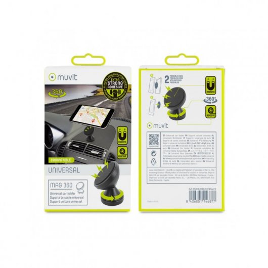 Muvit Soporte Coche Universal Salpicadero Magnético Rotativo 360 Negro