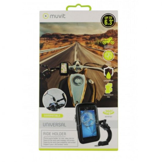 Muvit Soporte Moto Retrovisor Impermeable Negro hasta 6,3"