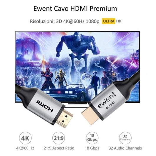 Ewent Cable HDMI 2.0 Con Ethernet 3m Negro