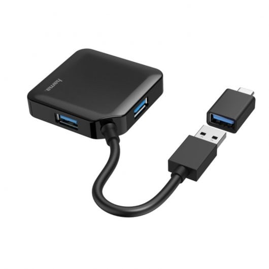 Hama Hub 4 Puertos USB 3.2 Negro + Adaptador USB-C