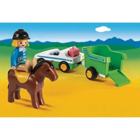 Playmobil 1, 2, 3 Coche con Remolque de Caballo