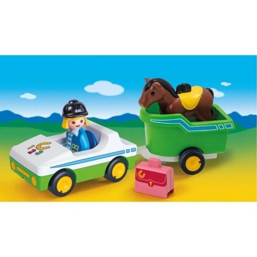 Playmobil 1, 2, 3 Coche con Remolque de Caballo