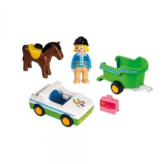 Playmobil 1, 2, 3 Coche con Remolque de Caballo