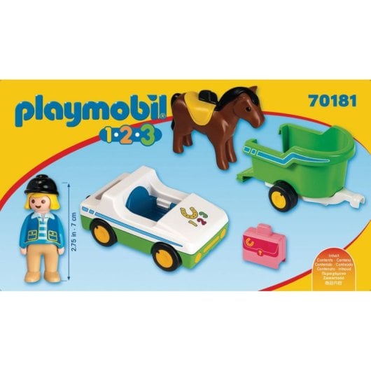 Playmobil 1, 2, 3 Coche con Remolque de Caballo