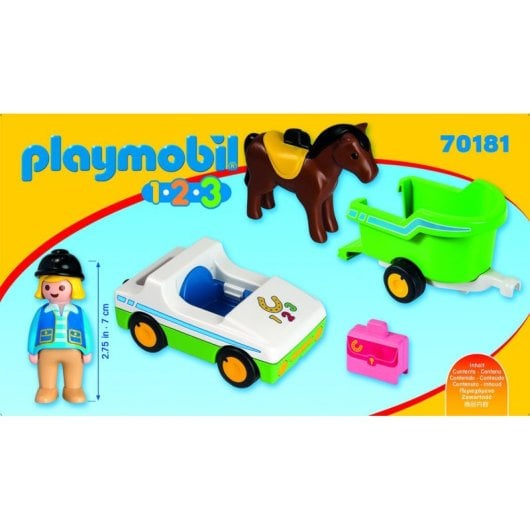 Playmobil 1, 2, 3 Coche con Remolque de Caballo