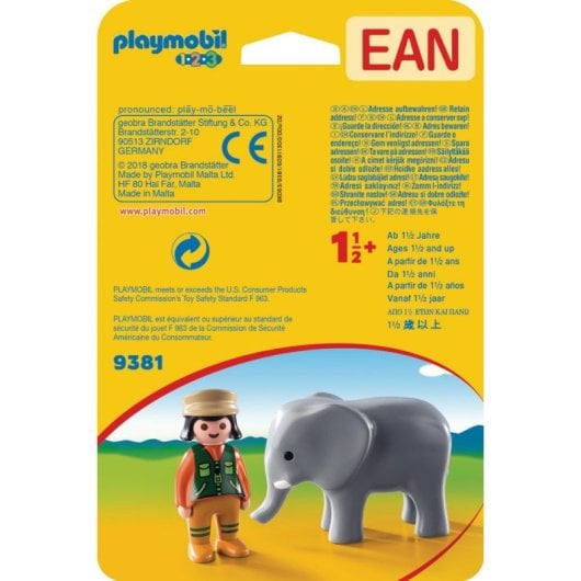 Playmobil 1.2.3 9381 Cuidadora com Elefante 2 peças