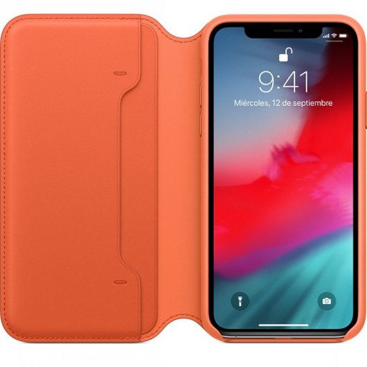 Apple Funda Leather Folio Naranja Atardecer para iPhone XS