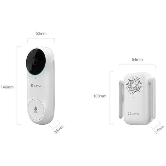 Kit de campainha EZVIZ DB2C WiFi FullHD Detecção PIR Visão Noturna