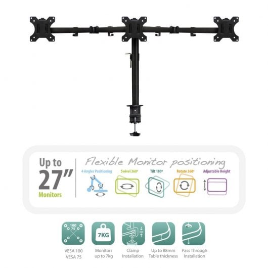 Ewent EW1513 Soporte de Mesa para 3 Monitores hasta 27" VESA 100x100 Máx 7kg