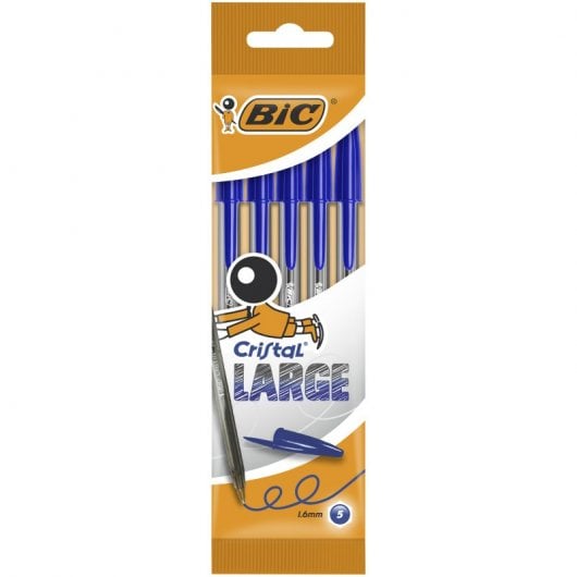 Bic Cristal Grand Blister 5 Stylos Bleus