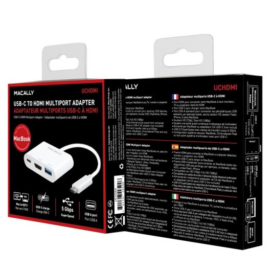 Adaptateur multiport Macally UCHDMI4K USB-C vers USB-C/HDMI 4K et USB-A