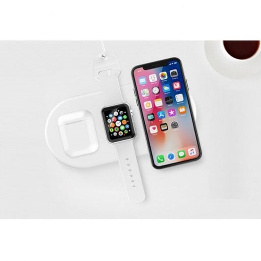 Devia Cargador Inalámbrico Triple para Apple Watch/iPhone y Airpods Blanco