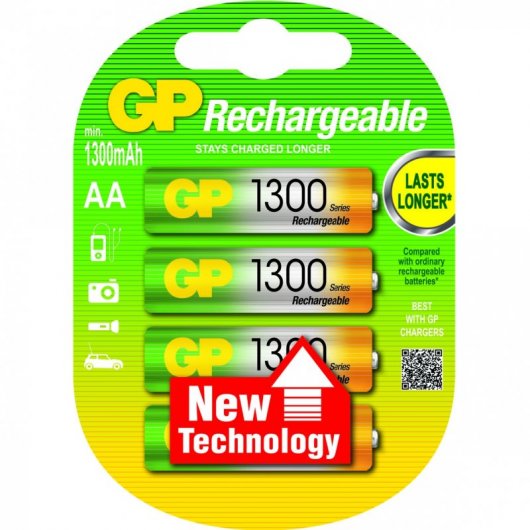 GP-Packung mit 4 wiederaufladbaren AA-LR06-Batterien