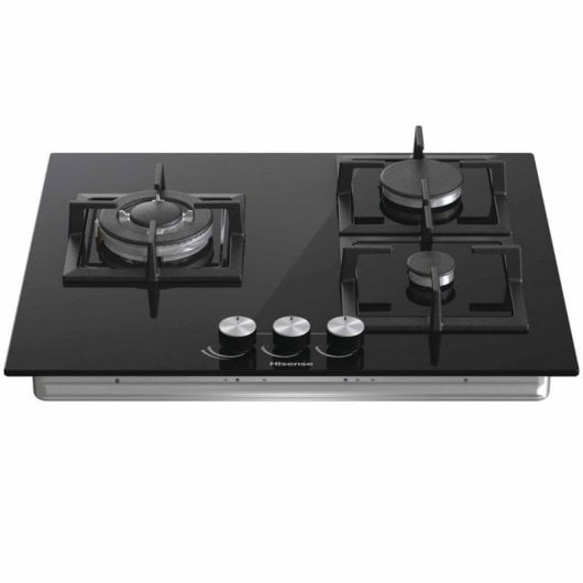 Hisense GG633B Placa de Gas 3 Zonas 60cm Cristal Negro