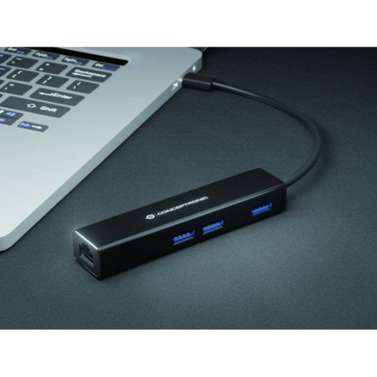 Hub USB-C Conceptronic DONN07B vers 3x USB 3.0/RJ-45