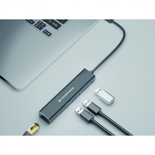 Hub USB-C Conceptronic DONN07B vers 3x USB 3.0/RJ-45