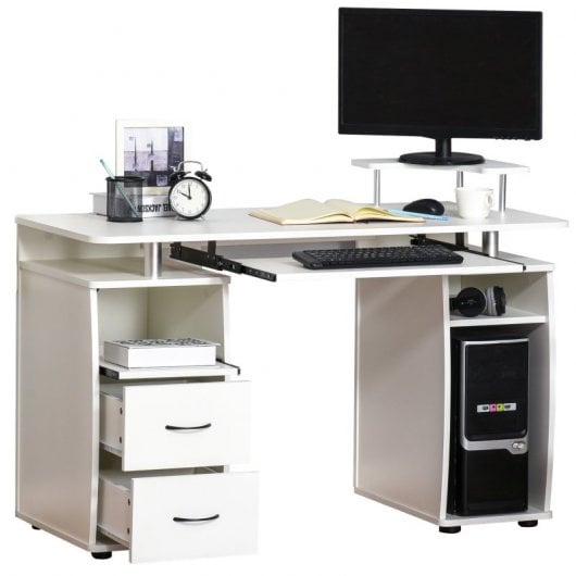 HomCom Mesa de Ordenador con Bandeja Extraíble 120x55x85cm Blanco