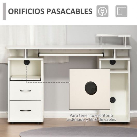 HomCom Mesa de Ordenador con Bandeja Extraíble 120x55x85cm Blanco