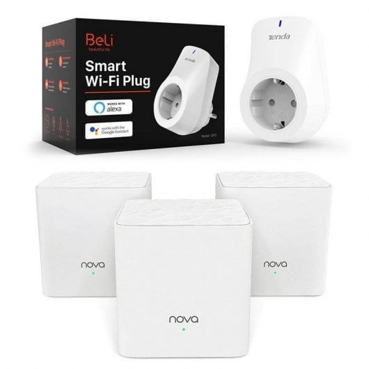Tenda Pack Nova MW3 Sistema WiFi Mesh Dual Band AC1200 Kit 3 Unidades + Beli SP3 Tomada Inteligente Wi-Fi