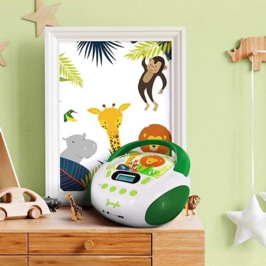 Reproductor CD Metronic Jungle 1,5W RMS USB MP3 FM AUX Verde Blanco Infantil