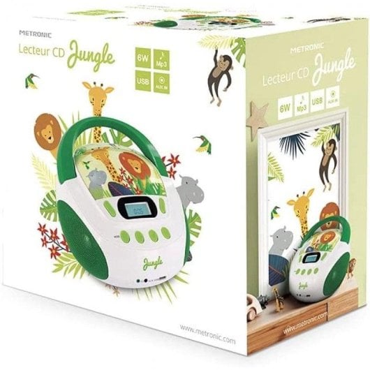 Reproductor CD Metronic Jungle 1,5W RMS USB MP3 FM AUX Verde Blanco Infantil