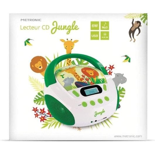 Reproductor CD Metronic Jungle 1,5W RMS USB MP3 FM AUX Verde Blanco Infantil