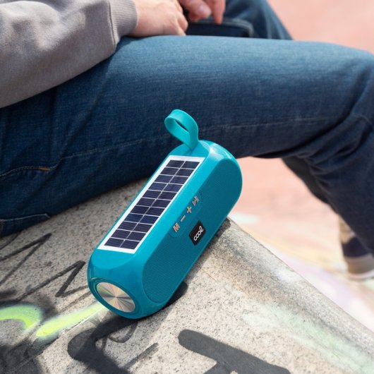 Cool Glasgow Negro Altavoz Bluetooth Con Panel Solar Aguamarina