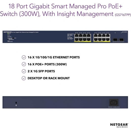 Netgear GS716TP Switch 16 Puertos Gigabit PoE + 2 SFP