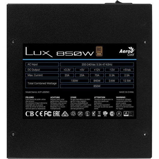 Aerocool LUX 850 850W 80 Plus Bronzo