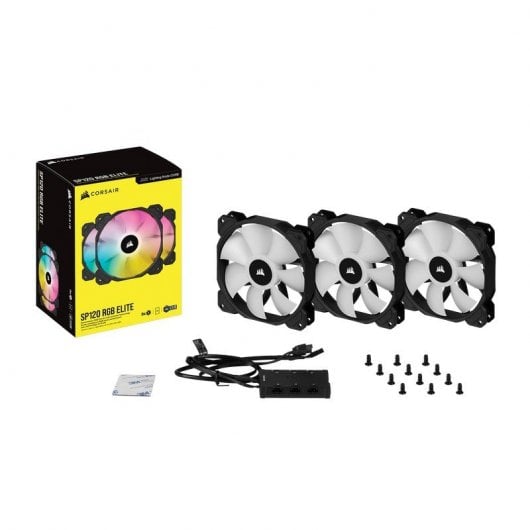 Corsair iCUE SP120 RGB ELITE Performance 120 mm PWM Triple Fan Kit com iCUE Lighting Node CORE