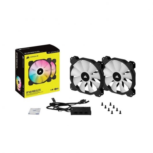 Kit double ventilateur Corsair iCUE SP140 RGB ELITE Performance 140 mm PWM iCUE Lighting Node CORE