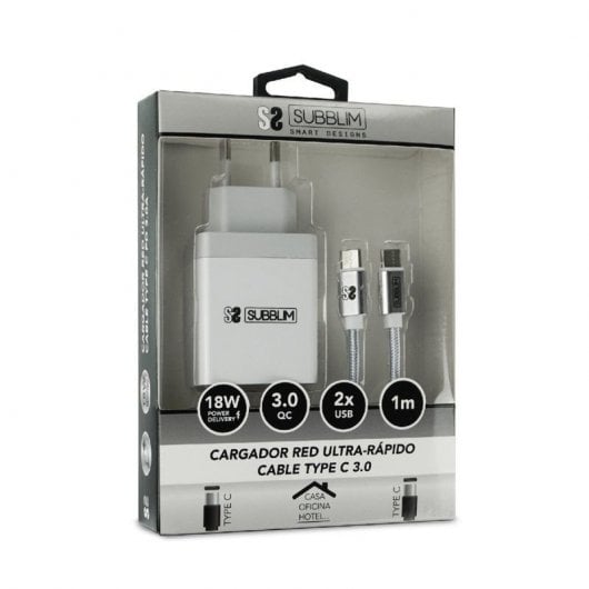 Caricatore da muro USB Subblim 2.4A + cavo USB-C Bianco