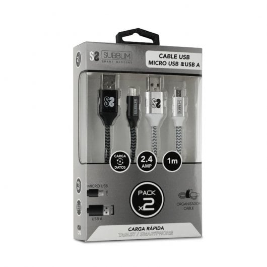 Subblim Pack de 2 Cables MicroUSB a USB 2.0 1m Negro