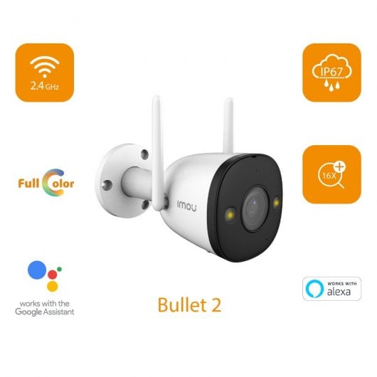 Imou Bullet 2 Full HD (2Mp) Telecamera di sicurezza Wifi da esterno Full color con sirena e faretto