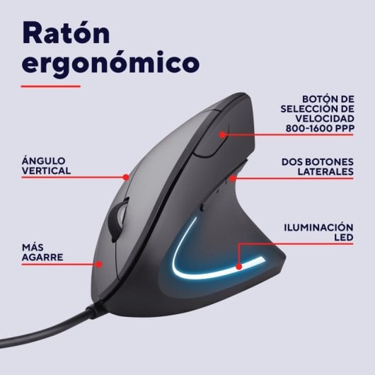 Trust Verto Ratón Ergonómico Vertical USB 1600 DPI Negro