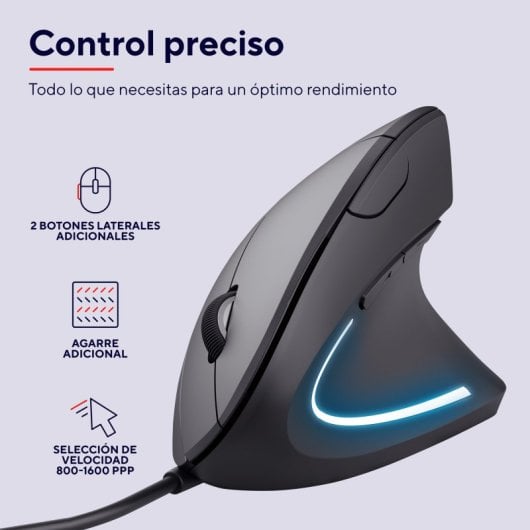 Trust Verto Ratón Ergonómico Vertical USB 1600 DPI Negro