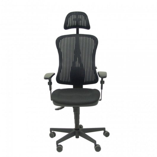 Piqueras y Crespo Agudo Silla Sincro Malla Asiento Tela Brazos Regulables con Cabecero Negro
