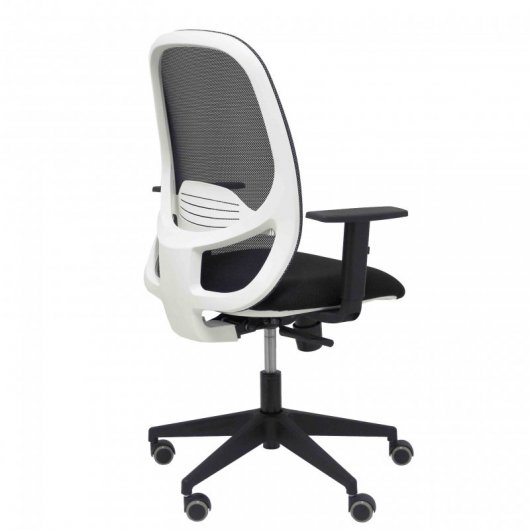 Piqueras y Crespo Cilanco Silla Blanca Malla Negra Asiento Bali Negro Brazo Regulable