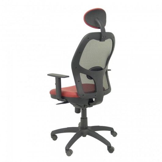 Piqueras y Crespo Jorquera Schwarzer Netzstuhl, Sitz aus Kunstleder, feste granatrote Kopfstütze