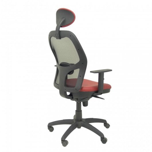 Piqueras y Crespo Jorquera Schwarzer Netzstuhl, Sitz aus Kunstleder, feste granatrote Kopfstütze